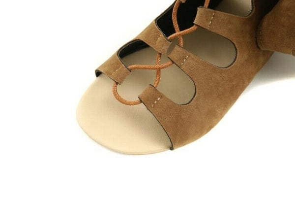 Roma Openwork Gladiator Lace Up Back Zip Strap Open Toe Long Sandals High Top