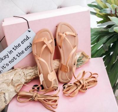 Cross Tie Ankle Straps Lace Up Flip Flops Sandals Flat Heels Summer Casual Shoes