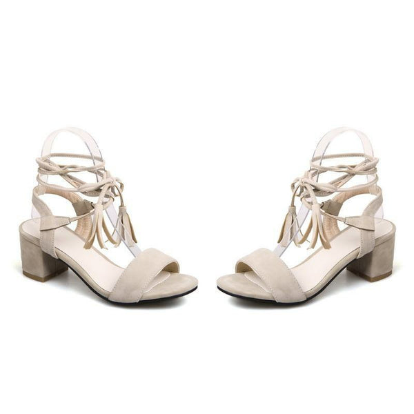 Sweet Gladiator Natural Roman Strappy Chunky Strap Heels Lace-up sandals Shoes