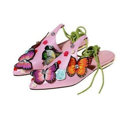 Attractive Lace Up Chic Ethnic Floral Ankle Sandal Rhinestone Sling Back Shoes