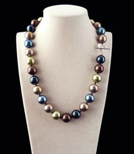 Huge 12 mm Natural Round Multicolor South Sea Shell Pearl Necklace 18''