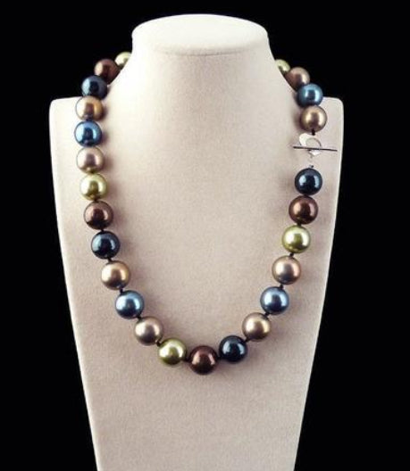 Huge 12 mm Natural Round Multicolor South Sea Shell Pearl Necklace 18''