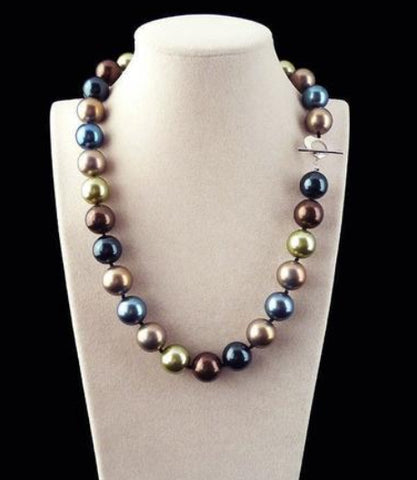 Huge 12 mm Natural Round Multicolor South Sea Shell Pearl Necklace 18''