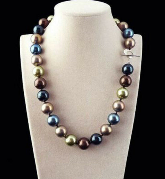 Huge 12 mm Natural Round Multicolor South Sea Shell Pearl Necklace 18''