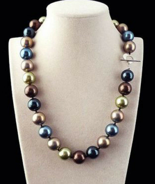 Huge 12 mm Natural Round Multicolor South Sea Shell Pearl Necklace 18''