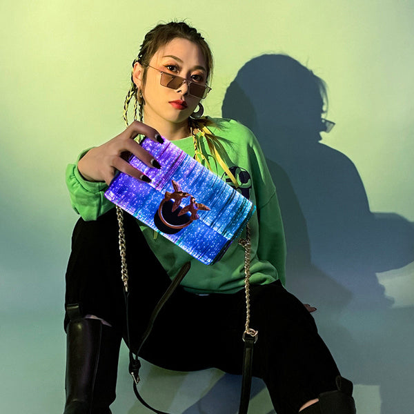 Trendy Play Fashion Optical Fiber Color Change Luminous Women Handbag Bag