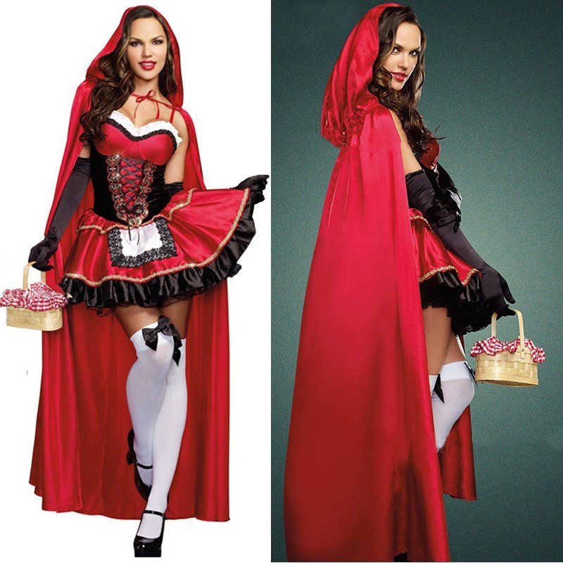 Party Ladies Little Red Riding Hood Fairytale Halloween Fancy Dress Costume Cloak