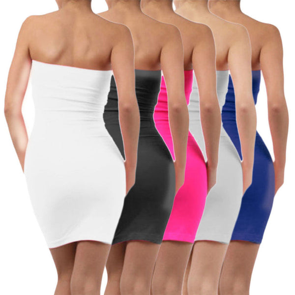 Elastic Tube Mini Dress Strapless Stretch Tight Body-con Seamless 1 Size Dresses