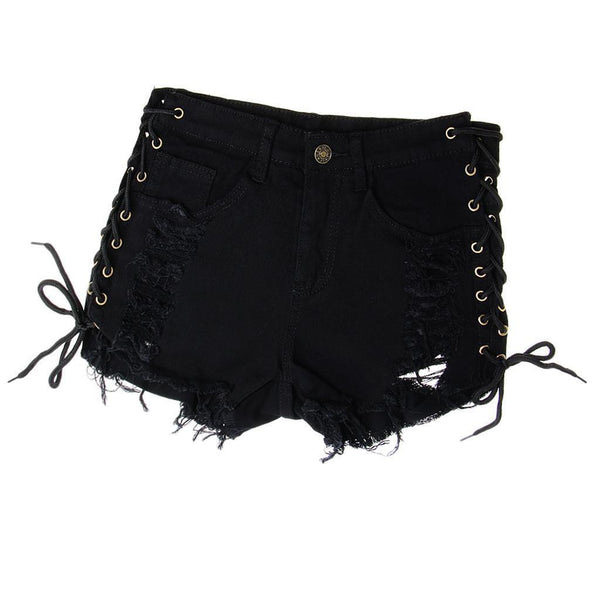 Sexy Ladies Black Demin Mini Shorts Pants High Waist Casual Bandage Short Jeans