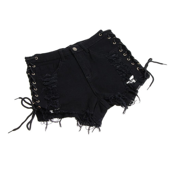 Sexy Ladies Black Demin Mini Shorts Pants High Waist Casual Bandage Short Jeans