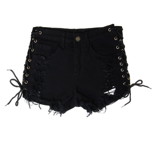 Sexy Ladies Black Demin Mini Shorts Pants High Waist Casual Bandage Short Jeans