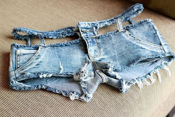 Trendy Women Sexy Beach Party Hot Low Waist Pants Fringe Hem Jeans Denim Shorts