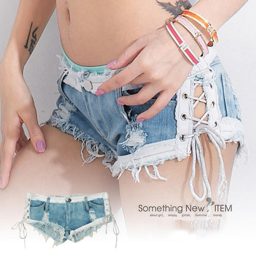 Stylish Women Sexy Beach Night Club Hot Unique Pants Fringe Hem Jeans Denim Shorts