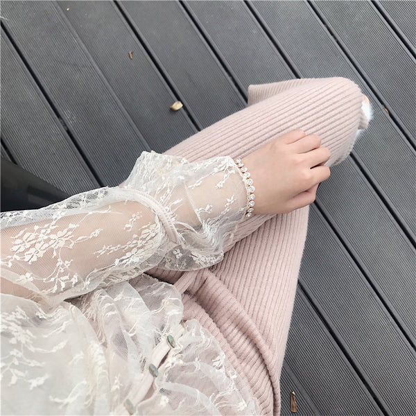 Beautiful Attractive Light Apricot Lace See Through Lady Blouse Top Strap Sling