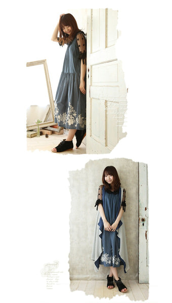 Japanese Mori Girl Retro Summer Sleeveless Lagen Cotton embroidery Dress Dresses