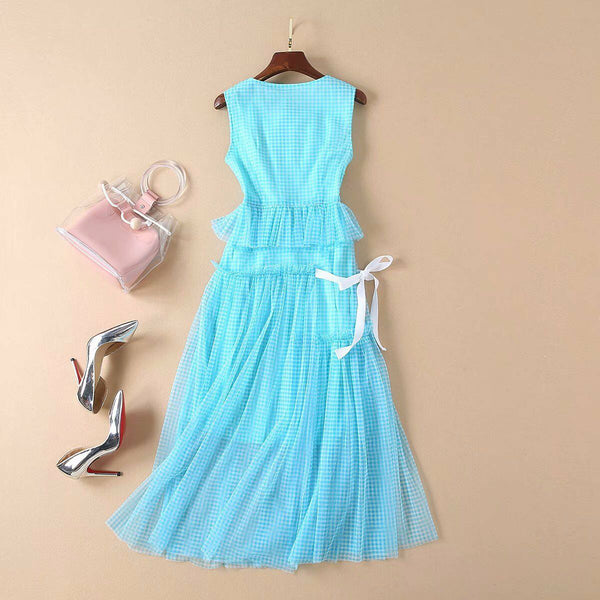 Runway Luxury Women Sleeveless Luxury Puff Dress Summer Designer Party Occident