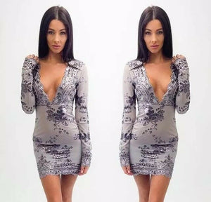 Nice Sexy Sequins Deep V Neck Bandage Bodycon Evening Cocktail Party Mini Dress