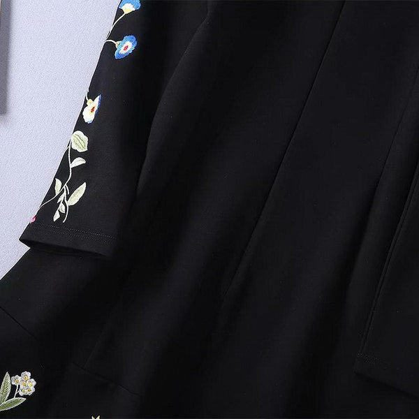 Black Embroidery Floral Cropped Furcal Dress Runway Occident Party Dresses