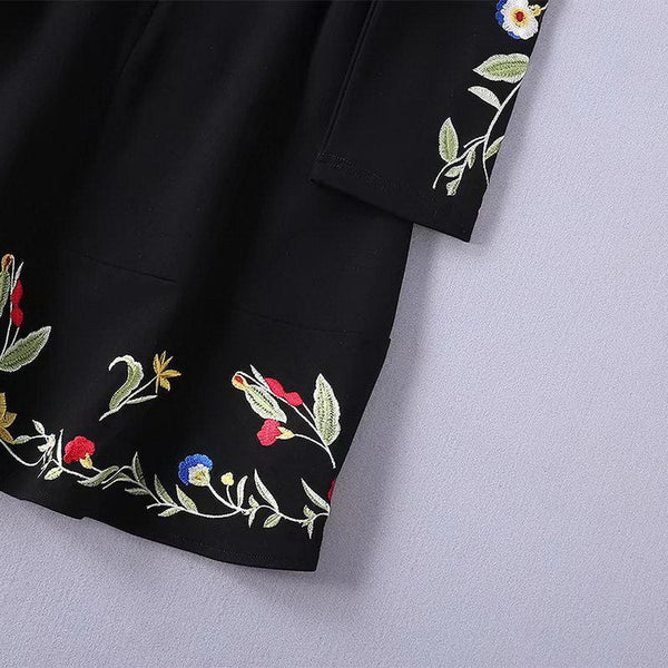 Black Embroidery Floral Cropped Furcal Dress Runway Occident Party Dresses