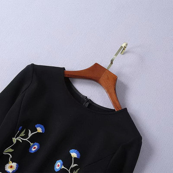 Black Embroidery Floral Cropped Furcal Dress Runway Occident Party Dresses