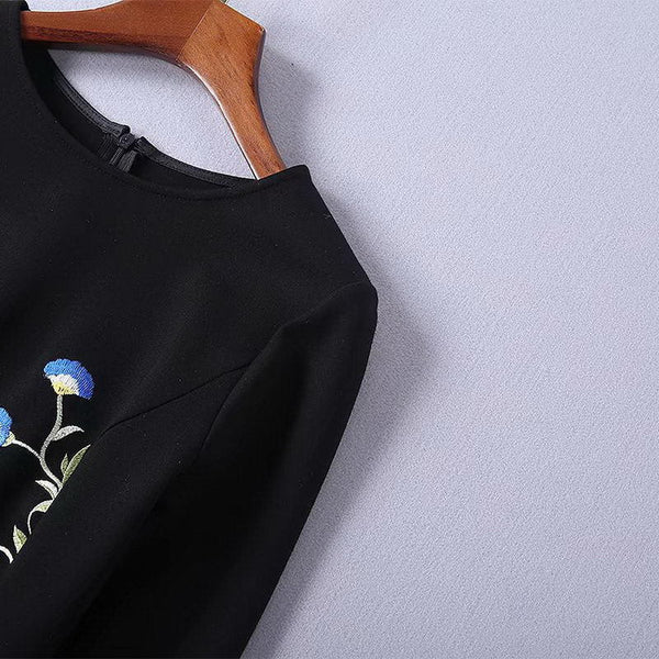 Black Embroidery Floral Cropped Furcal Dress Runway Occident Party Dresses