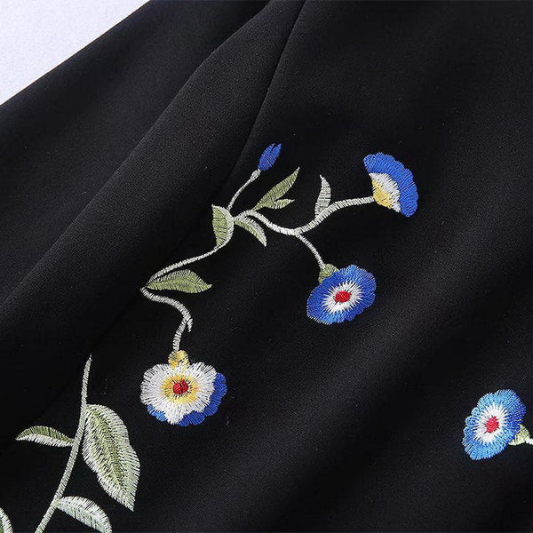 Black Embroidery Floral Cropped Furcal Dress Runway Occident Party Dresses