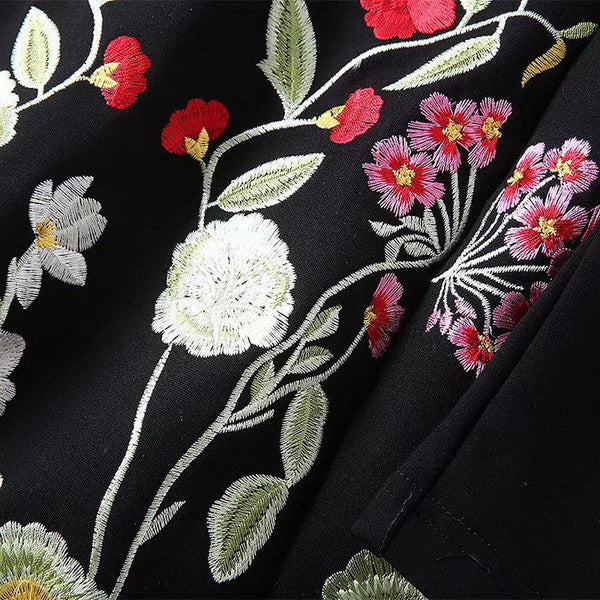 Black Embroidery Floral Cropped Furcal Dress Runway Occident Party Dresses