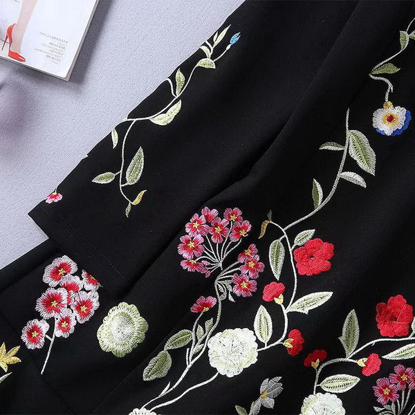 Black Embroidery Floral Cropped Furcal Dress Runway Occident Party Dresses