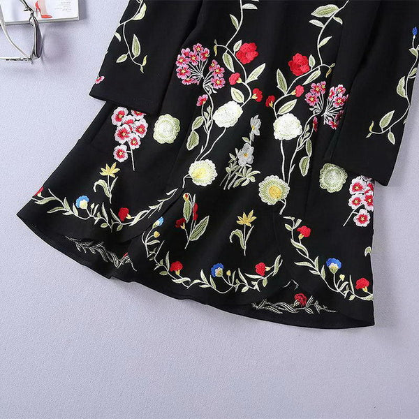 Black Embroidery Floral Cropped Furcal Dress Runway Occident Party Dresses