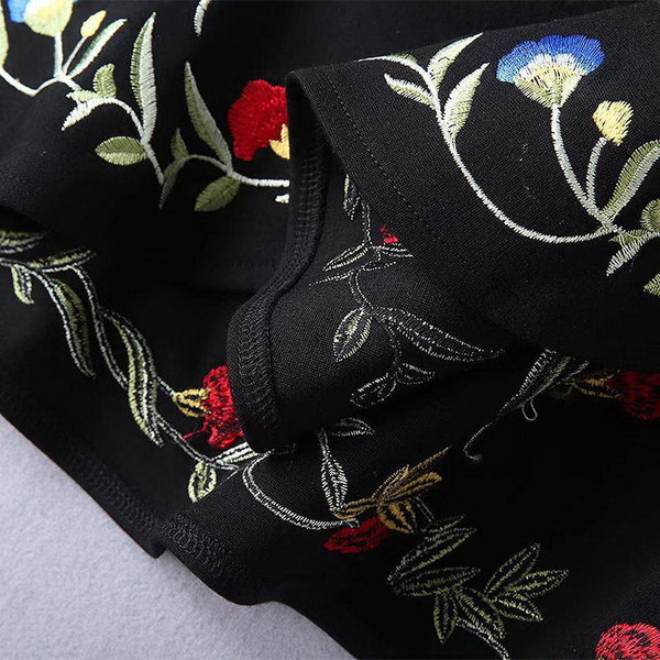 Black Embroidery Floral Cropped Furcal Dress Runway Occident Party Dresses