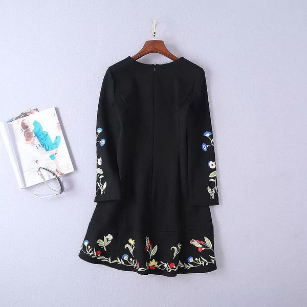 Black Embroidery Floral Cropped Furcal Dress Runway Occident Party Dresses