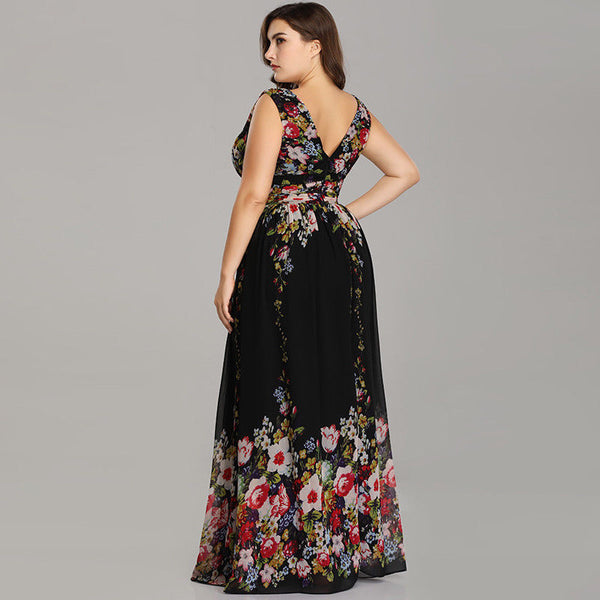 Pretty Extra Plus Size Formal V Shape Neckline Floral Cocktail Party Dresses