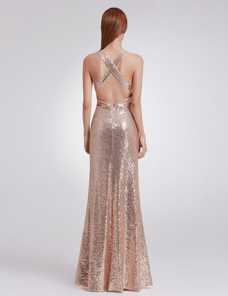 Sequins Rose Gold Celebrity Sweetheart Strapless Prom Gown Evening Party Dresses
