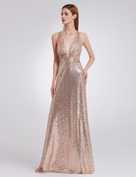 Sequins Rose Gold Celebrity Sweetheart Strapless Prom Gown Evening Party Dresses