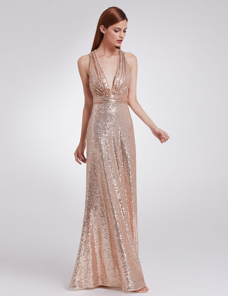 Sequins Rose Gold Celebrity Sweetheart Strapless Prom Gown Evening Party Dresses