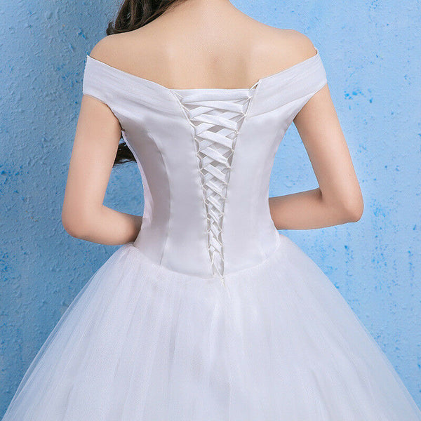 White Wedding Dresses Bridal Ball Gowns Lace Princess Off Shoulder Sweep Dresses