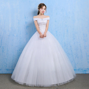 White Wedding Dresses Bridal Ball Gowns Lace Princess Off Shoulder Sweep Dresses