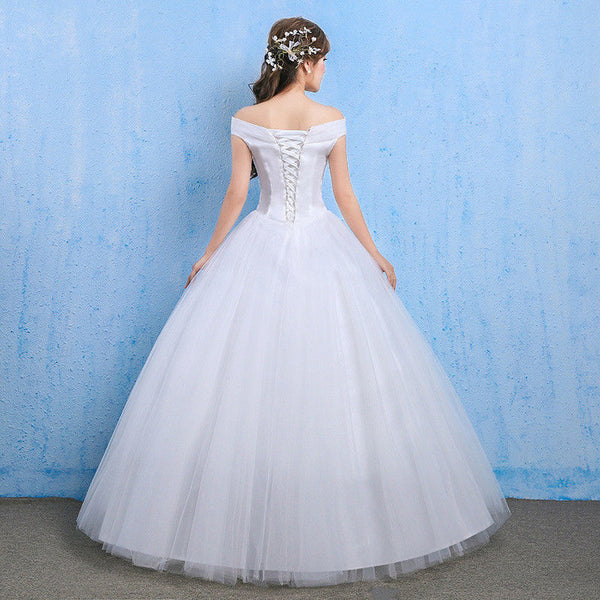 White Wedding Dresses Bridal Ball Gowns Lace Princess Off Shoulder Sweep Dresses