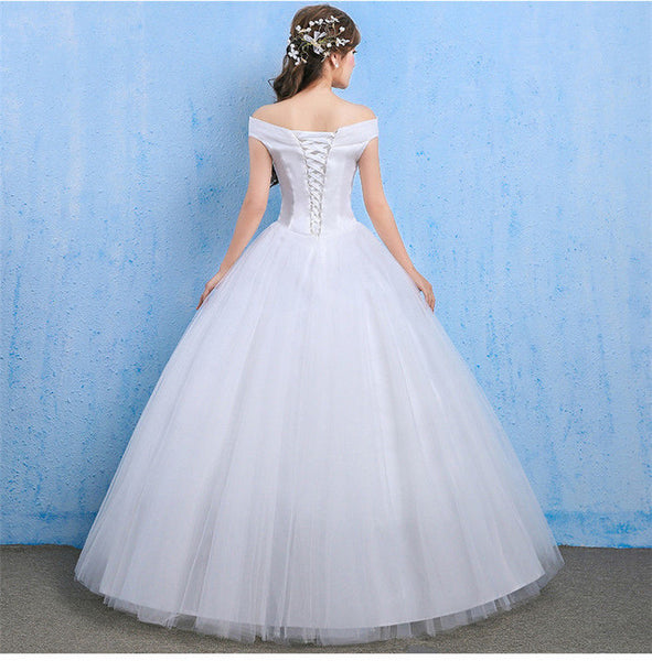 White Wedding Dresses Bridal Ball Gowns Lace Princess Off Shoulder Sweep Dresses