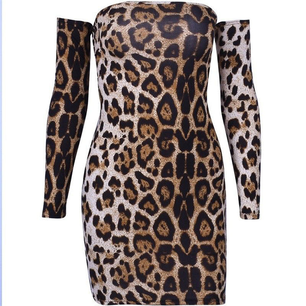 Sexy Women Leopard printed bodycon strapless backless bandage Night Party Dress