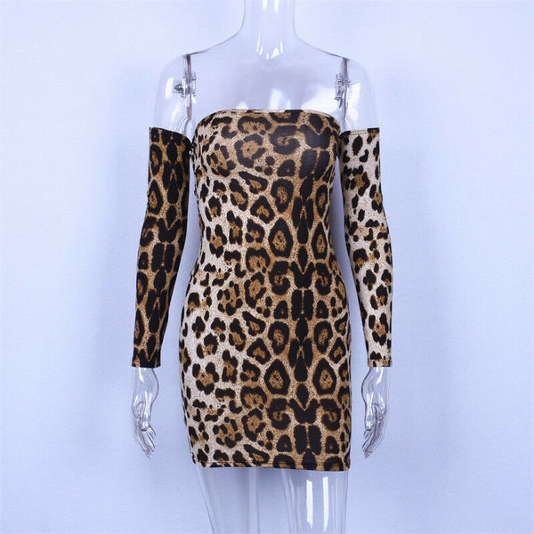 Sexy Women Leopard printed bodycon strapless backless bandage Night Party Dress