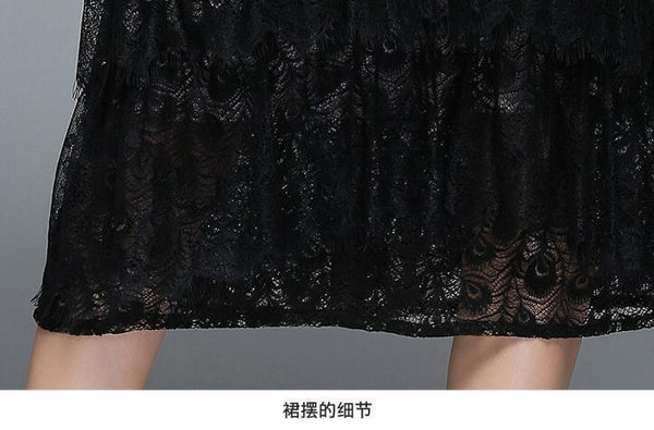 Western Runway Women Black Lace Cake Dress Long Sleeve Sexy Clubwear Casual Wear
