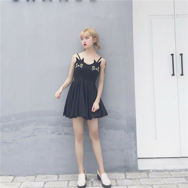 New Lovely Cute Kawaii Harajuku Ropa Dress Black Cat Ears Gato Japan Korea Style