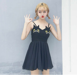 New Lovely Cute Kawaii Harajuku Ropa Dress Black Cat Ears Gato Japan Korea Style