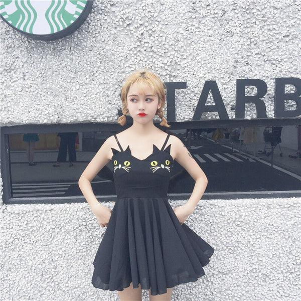 New Lovely Cute Kawaii Harajuku Ropa Dress Black Cat Ears Gato Japan Korea Style
