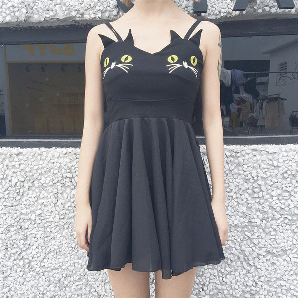New Lovely Cute Kawaii Harajuku Ropa Dress Black Cat Ears Gato Japan Korea Style