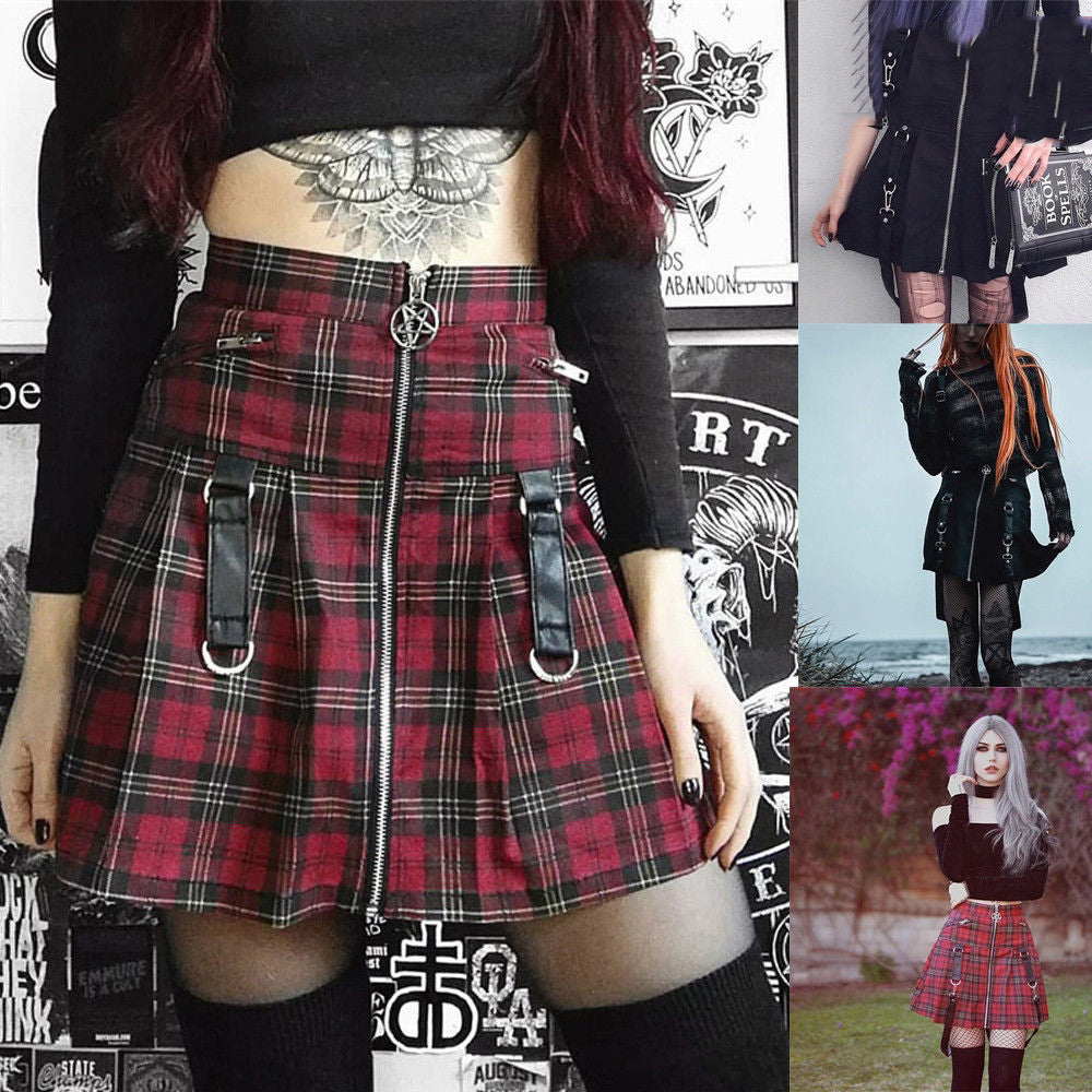 Girl Ladies Mini Skirt Red Plaid Skirts High Waist Ruffle Pleated Short Dress