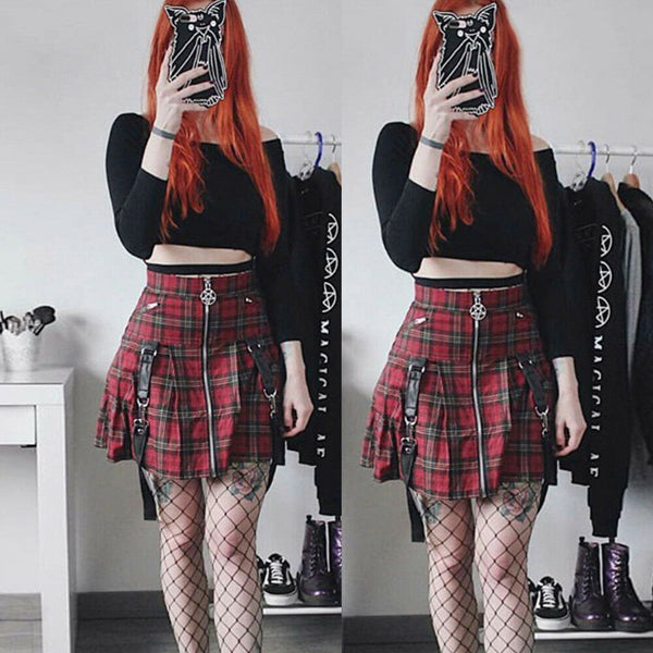 Girl Ladies Mini Skirt Red Plaid Skirts High Waist Ruffle Pleated Short Dress