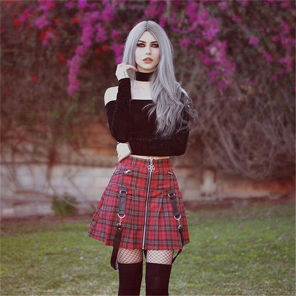 Girl Ladies Mini Skirt Red Plaid Skirts High Waist Ruffle Pleated Short Dress