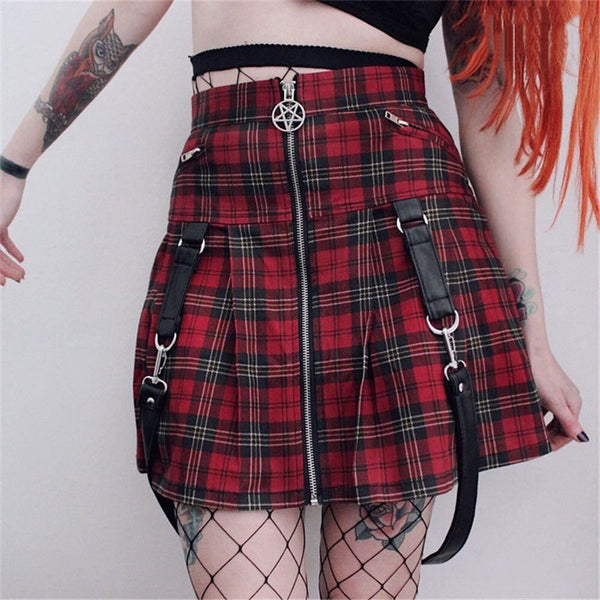Girl Ladies Mini Skirt Red Plaid Skirts High Waist Ruffle Pleated Short Dress